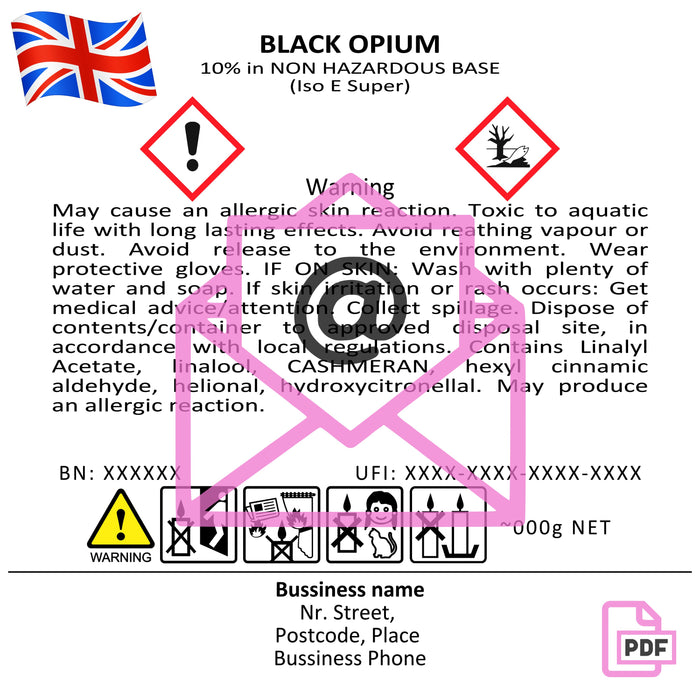 CLP label for scented candle | Custom CLP label on a fragrance product | Safety label on a scented candle jar | CLP compliant label design