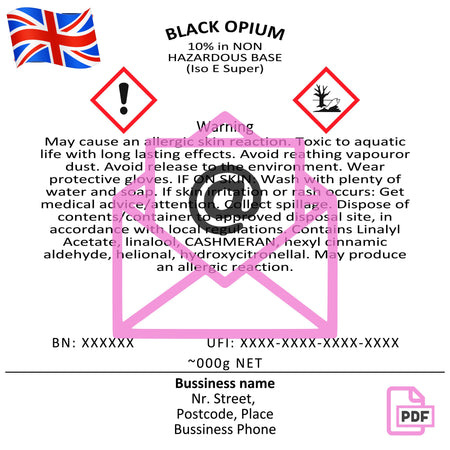 CLP label for wax melts | Custom CLP label on a fragrance product | Safety label on a wax melt | CLP compliant label design