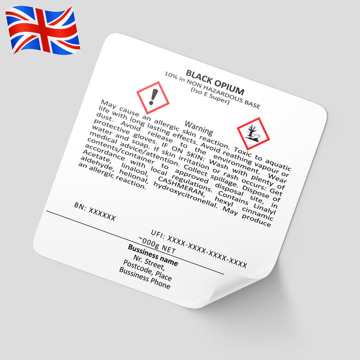 CLP label  | CLP label for wax melts | Custom CLP label on a fragrance product | Safety label on a wax melt | CLP compliant label design