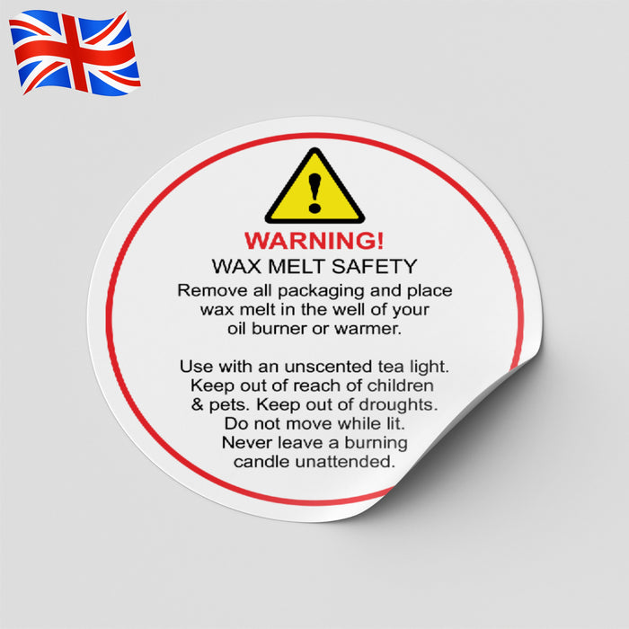 Warning label for wax melts | Safety warning label for wax melts | CLP compliant warning label for wax melts | Detailed warning label on wax melts packaging | Custom warning label for wax melts | Hazard warning label for wax melts | Wax melts packaging with safety warning label