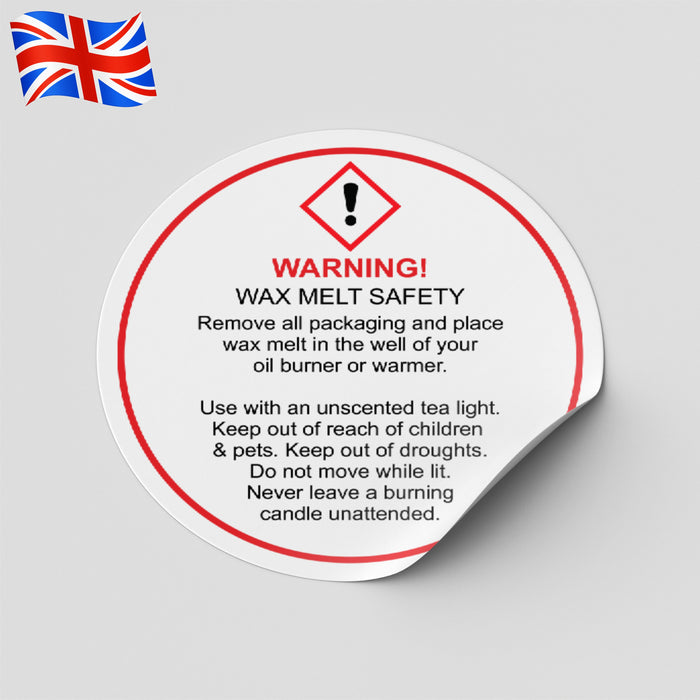 Warning label for wax melts | Safety warning label for wax melts | CLP compliant warning label for wax melts | Detailed warning label on wax melts packaging | Custom warning label for wax melts | Hazard warning label for wax melts | Wax melts packaging with safety warning label