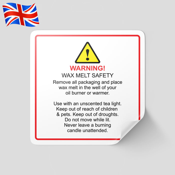 Warning label for wax melts | Safety warning label for wax melts | CLP compliant warning label for wax melts | Detailed warning label on wax melts packaging | Custom warning label for wax melts | Hazard warning label for wax melts | Wax melts packaging with safety warning label